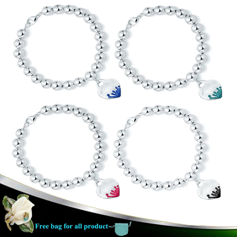 Браслет из серебра 925 пробы с эмалью в форме сердца 8 мм | Украшения и аксессуары