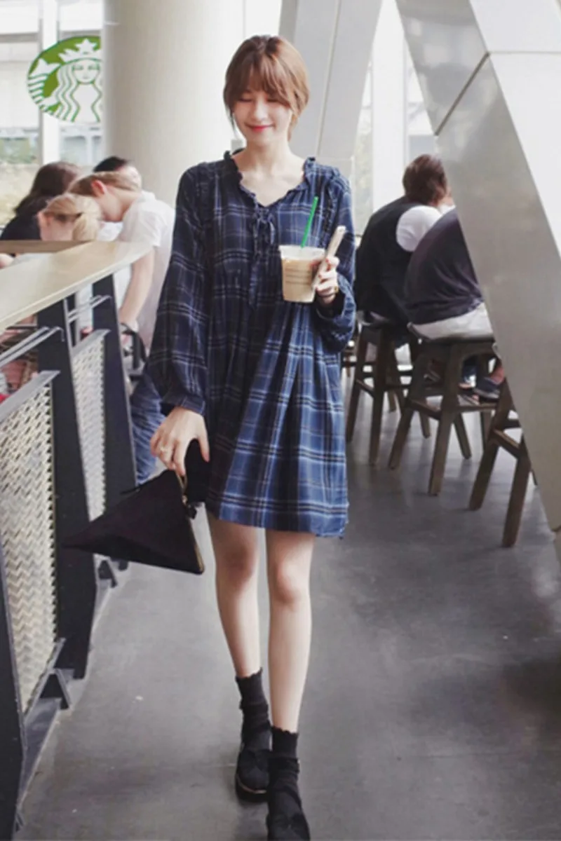 

Maternity Women Dress Autumn Plaid Dresses Vintage Party Dress Casual Shirt Dresses Vestido Womens Clothing Plus Size XL-4XL