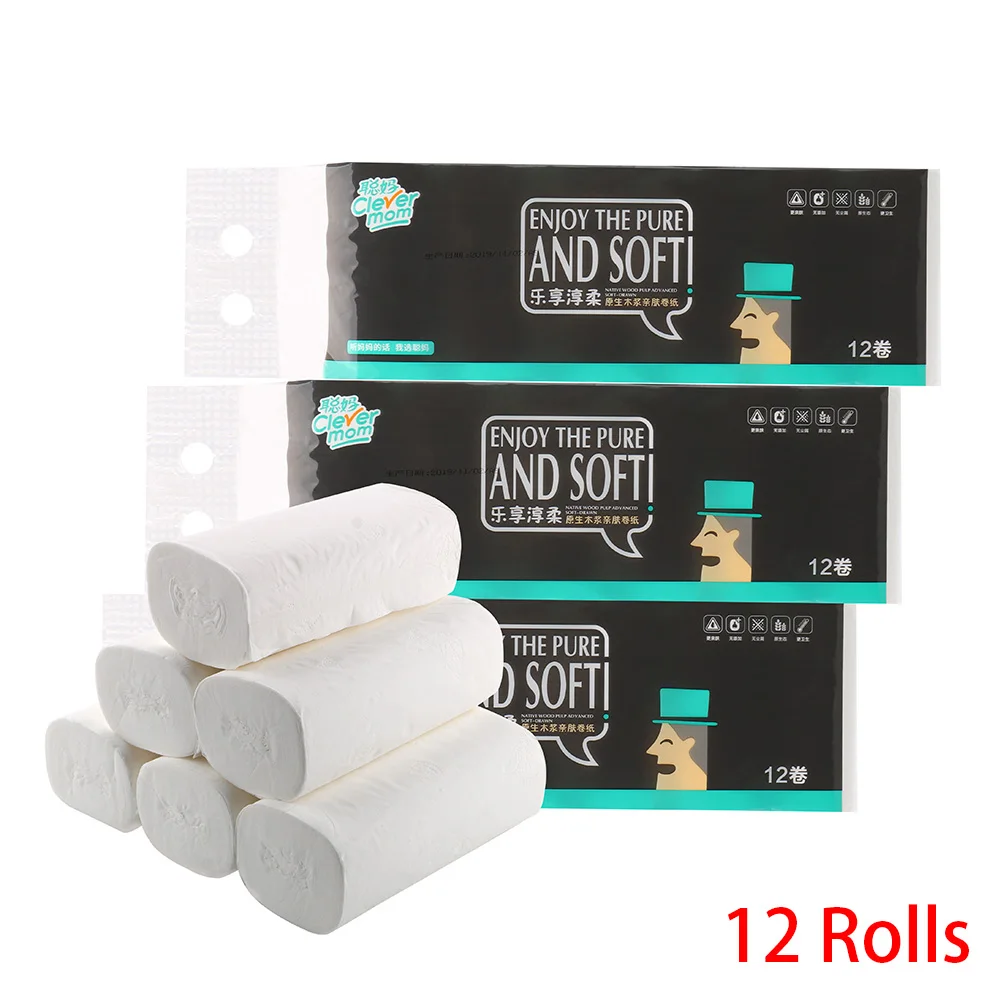 

Toilet Paper 12 Rolls/Lot Toilet Roll Paper Home Bath Kitchen Tissue Roll Coreless Toilet Paper Comfortable 4 Layers