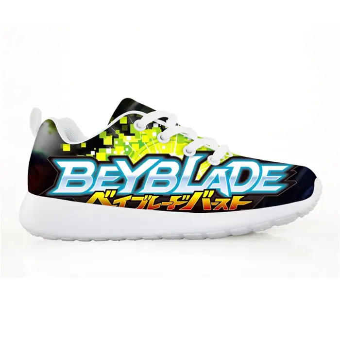 Изготовленный на заказ Мода: Beyblade Burst с рисунком, детская спортивная обувь для детского сада для мальчиков и девочек; повседневные туфли на плоской подошве дышащие туфли на шнуровке - Цвет: Серый