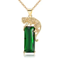 leopard pendant chain yellow gold filled fashion animal with geometry green zirconia gift