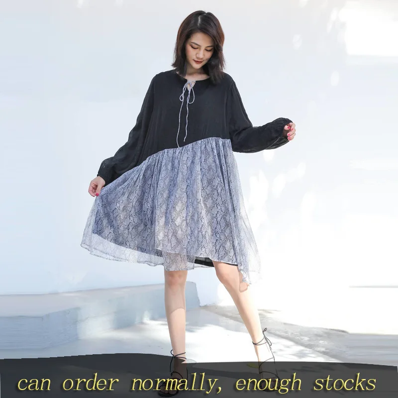 Женское шифоновое платье LANMREM свободное с высокой талией и круглым вырезом