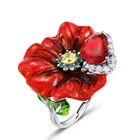 Оригинальные креативные эмалевые кольца с красной розой для женщин, уникальное очаровательное свадебное кольцо с сердцем из циркония, модное свадебное ювелирное изделие в стиле бохо