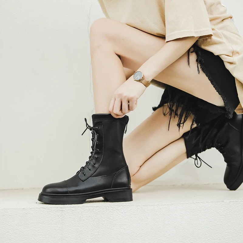 

Новинка Осень-зима 2021, Ботинки Martin, женские эластичные ботинки на толстой подошве со шнуровкой, Бежевые ботинки 6160-1