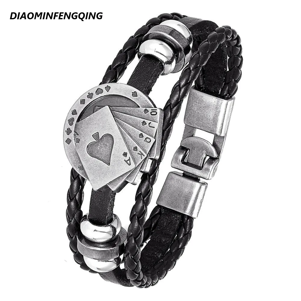 2020 счастливый винтажный кожаный браслет мужской Шарм покер Раджой Вегас
