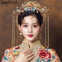 janevini ancient chinese hair accessory bridal headband headdress catwalk stage chinese gold phoenix wedding princess crowns