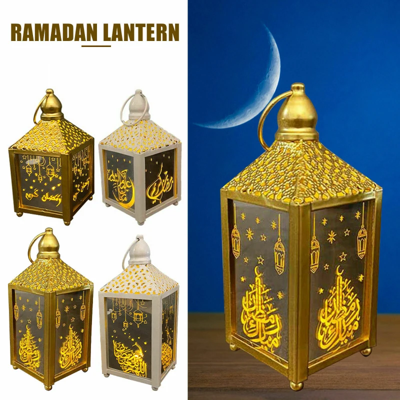 

Eid Mubarak Muslim Ramadan Hanging Night Light Lamp Decor Vintage Style Lanterns Iron Wind Light Festival Home Decoration 2021