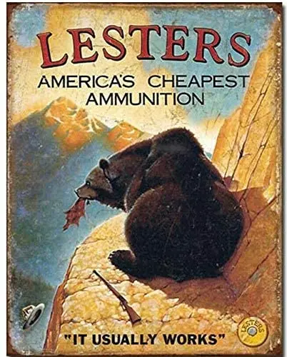 

Tin Sign Lesters America's Cheapest Ammunition It Usually Works Poster Metal Plaque Home Bar Cafe Wall Sign Retro Metal Plate