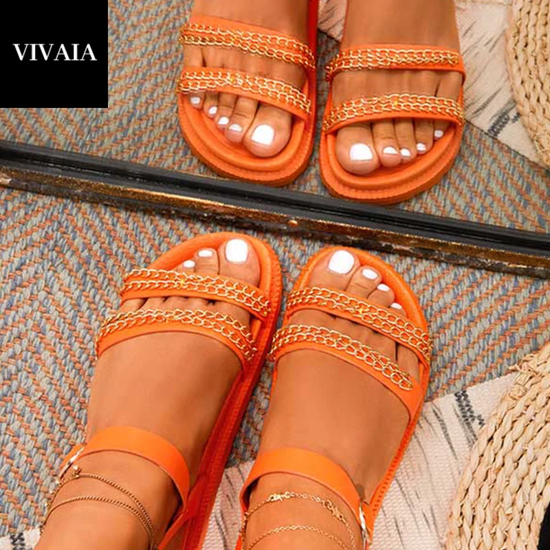 

2021 VIVAIA Summer New Women's Sandals Flat-bottom Buckle Plus Size Thick-soled Beach Sandals Fashion Comfortable Slippers