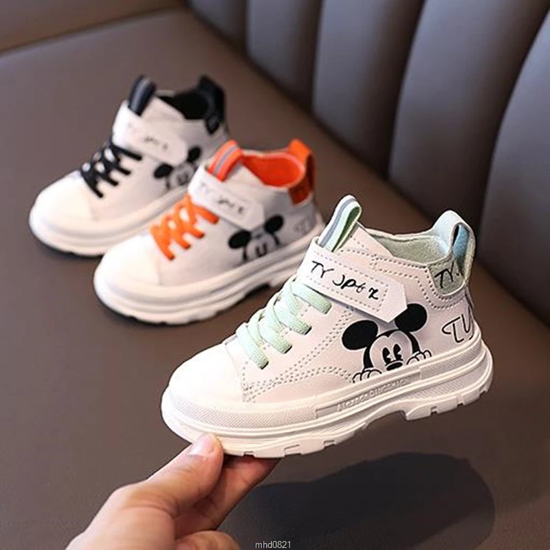 Детские кроссовки Disney с Микки Маусом мягкие кожаные ботильоны для маленьких