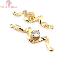 336836pcs 3211mm 24k gold color brass with zircon 2 holes snake charms pendants high quality diy jewelry findings accessories