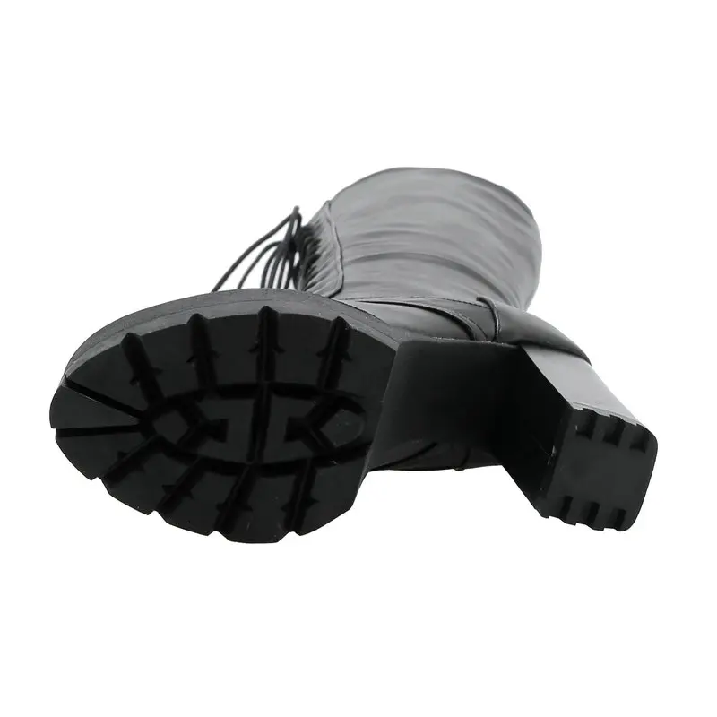 

Fashion Platform Lacing Knee High Boots Women Square High Heel Motorcycle boots Woman Pu Leather Shoes Autumn Winter Ladies Shoe