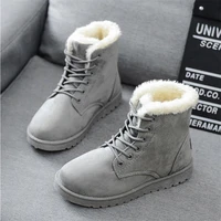 2022 women suede boot for winter snow flock fur ankle boots warm flat platform lace up