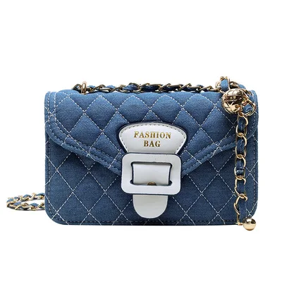 

Jean Bag 2021 new fashion lozenge chain one-shoulder woman bag stylish Canvas Messenger bag