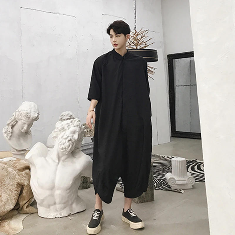 

Ins loose casual summer one piece suit men's super western youth pants fashion short sleeve Japanese thin style