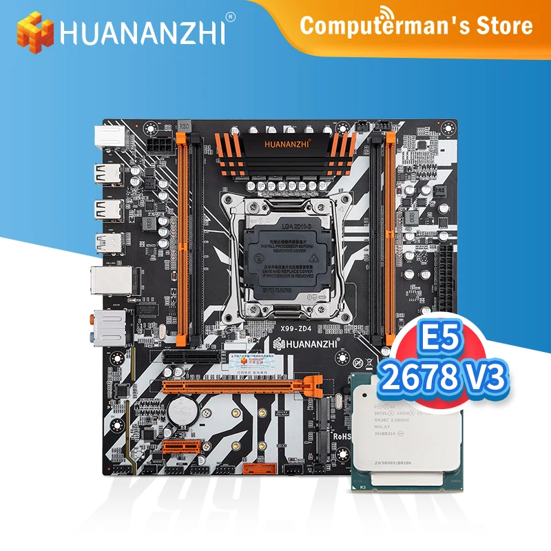 Günstig HUANANZHI X99 ZD4 X99 Motherboard Combo Kit Set Intel XEON E5 2678 V3 Unterstützung 4 * DDR4 RECC NON-ECC Speicher M.2 NVME USB 3,0 M ATX