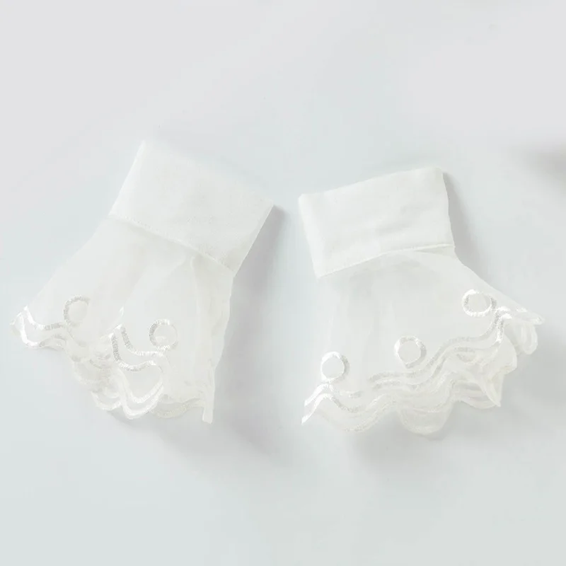 

Korean Vintage Detachable Flare Sleeve Fake Cuffs Hollow Out Embroidery Floral Lace Lolita Chiffon Sweater Decorative