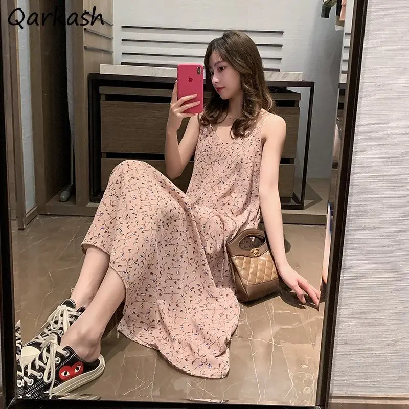 

Женские платья с V-образным вырезом, привлекательные модные летние платья до середины икры на бретелях-спагетти, Универсальные женские плат...