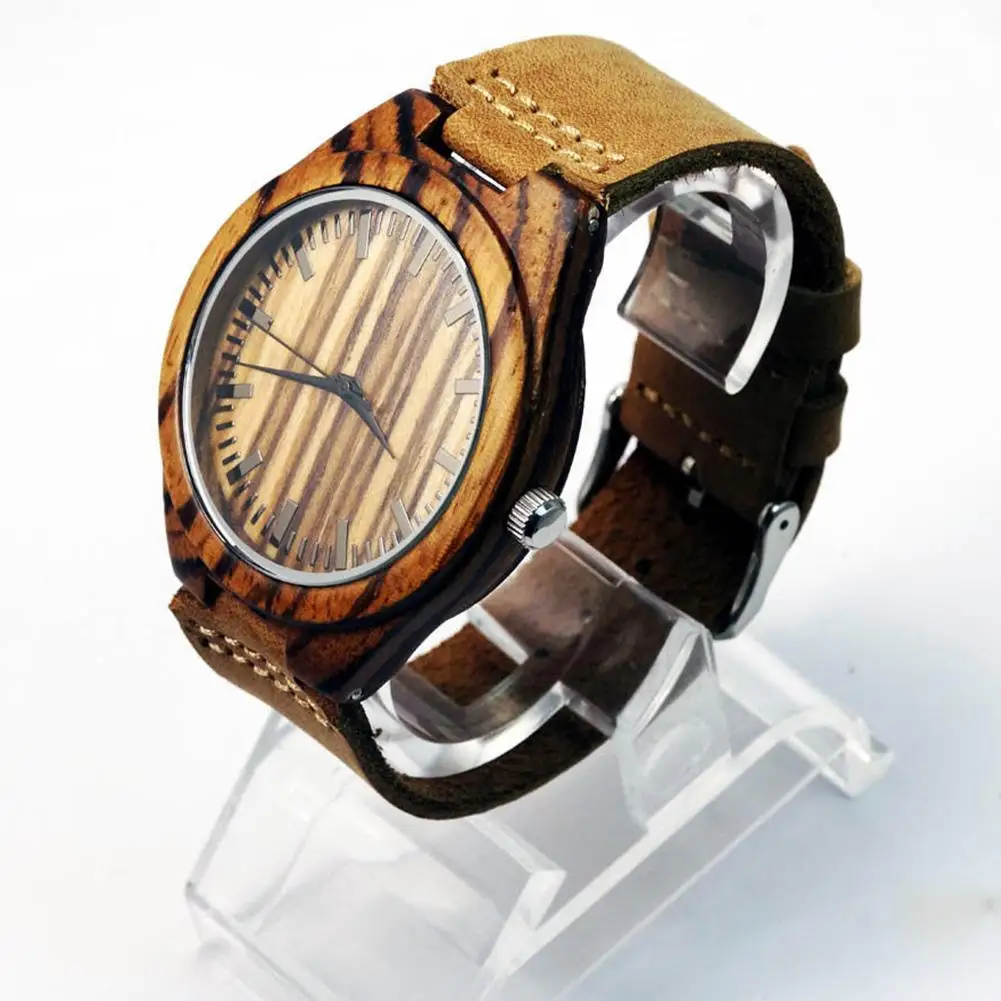 Мужские кварцевые часы с рисунком зебры Деревянный чехол Япония MOVT|Женские