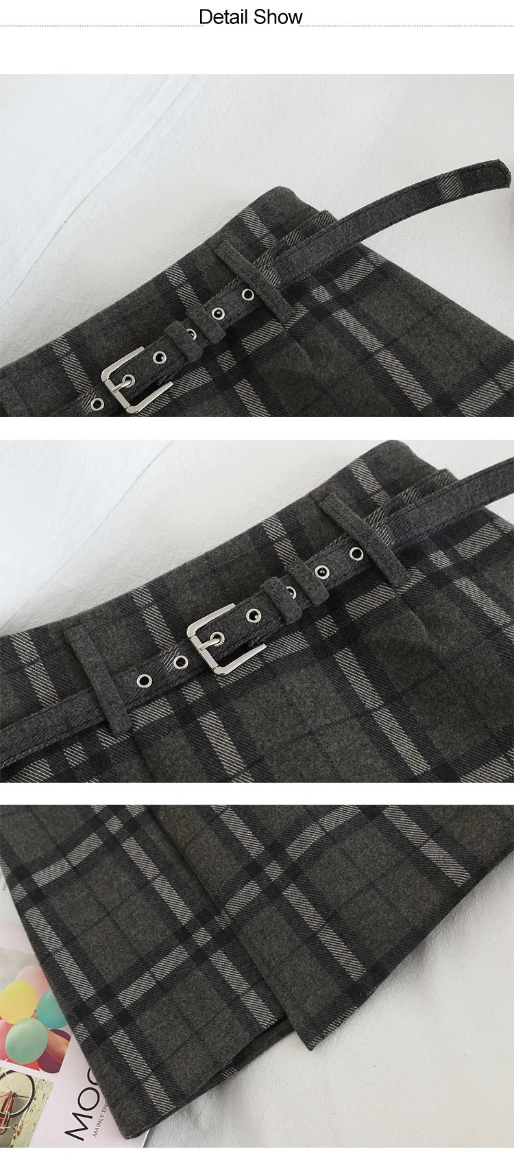 HELIAR Preppy Plaid Woolen Shorts With Pocket Women Sashes Shorts Wide Leg Outwear Shorts Fall Winter Street Shorts Women
