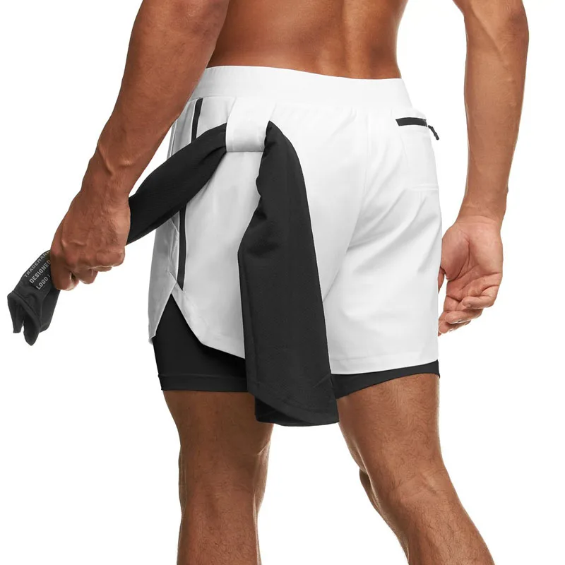 

GYMOHYEAH Double layer Jogger Shorts Mens 2 in 1 Short Pants Gyms Fitness Built-in pocket Quick Dry Beach Shorts Male Sweatpants