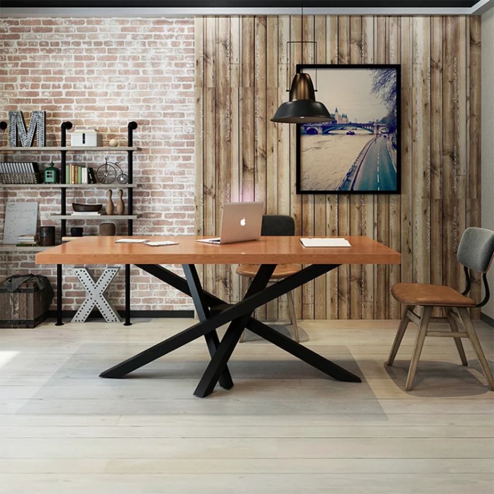 Nordic solid wood office conference table simple long work computer wrought iron skeleton can be customized |