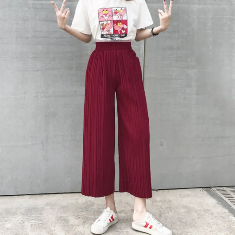 Женские летние свободные брюки с высокой талией тонкие повседневные шифоновые