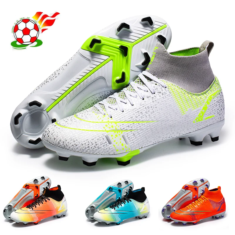 

Высококачественная Мужская футбольная обувь, детская спортивная обувь с высоким верхом для тренировок TF/FG, уличная Нескользящая спортивна...