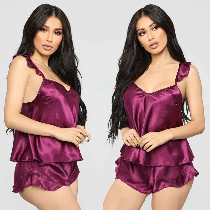 

Ladies Satin Silk Pajamas Sets Lingerie Underwear Sleepwear Nightwear