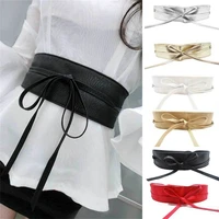 solid color belts for women soft pu leather waistband lady black red self tie bow wrap around waist belt