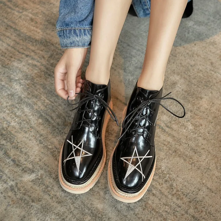 

MLJUESE 2021 Women Ankle boots Cow leather Winter short plush lace up Round toe Platform Wedges heels female ankle boots