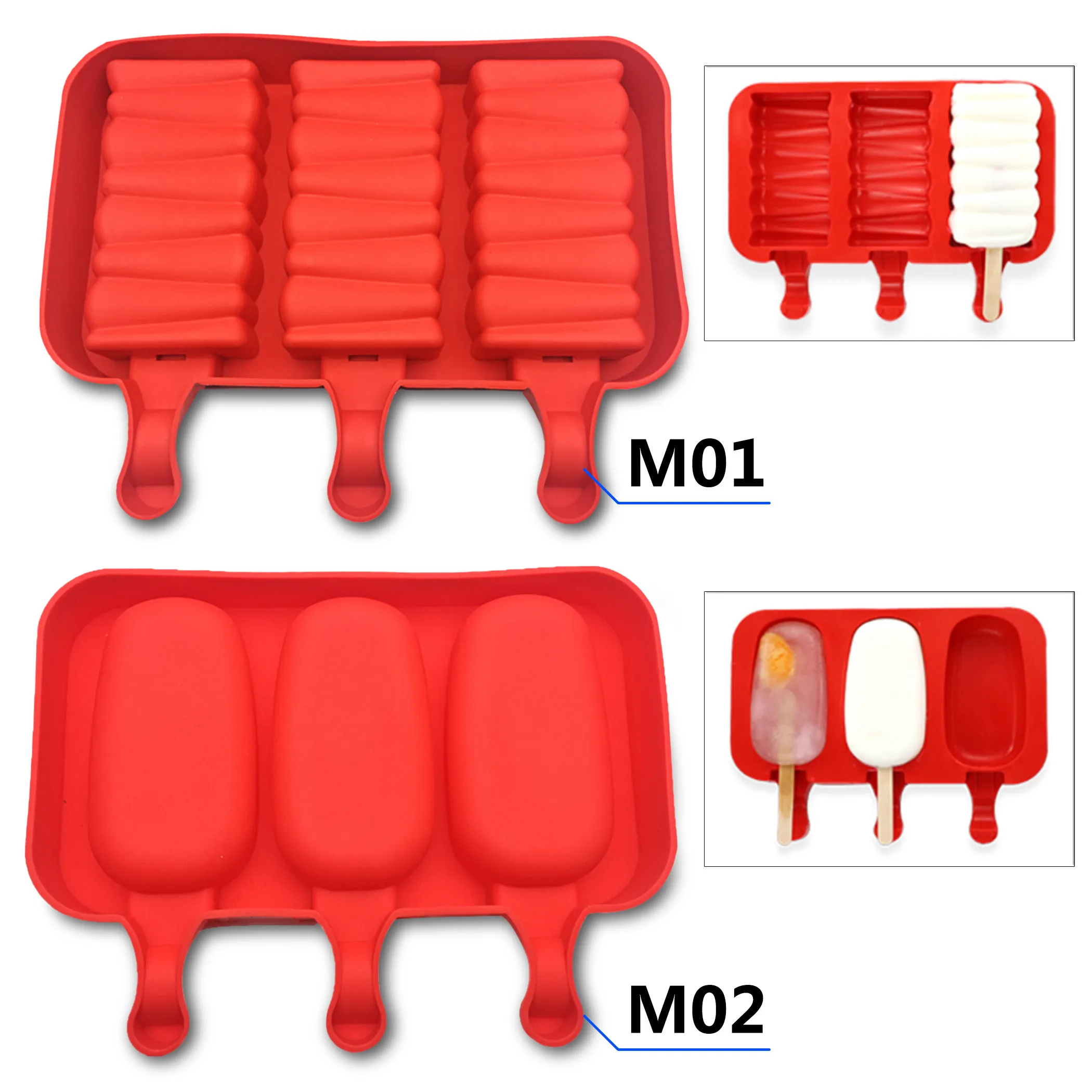

Kinds Silicone Lolly Baking Maker Ice Cream Mold Frozen Mould W/ Popsicle Sticks