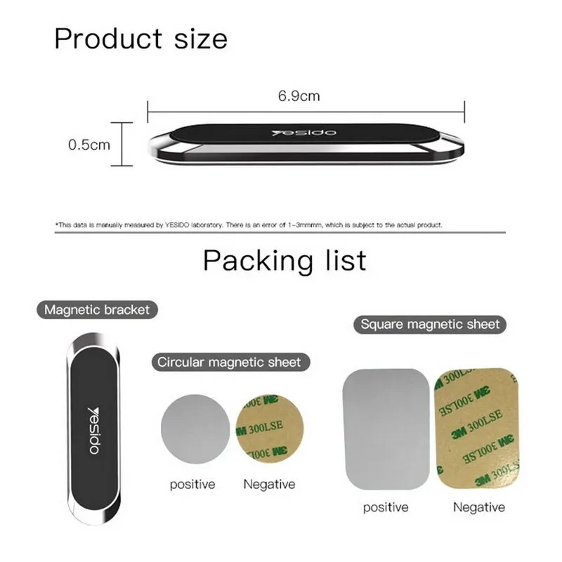 

Yesido C55 Mini Strip Shape Magnetic Car Phone Holder Stand For IPhone Samsung Xiaomi Wall Metal Magnet GPS Car Mount Dashboard