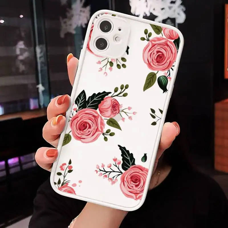 

Beautiful Flower Phone Cases matte transparent For iphone 7 8 11 12 plus mini x xs xr pro max cover