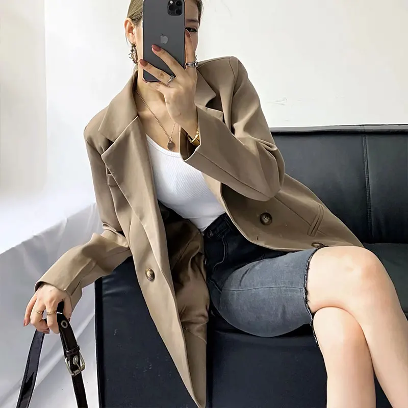 

Za 2021 Fashion Summer Women's Blazer Coat Solid Color Long sleeve Double Breasted Loose Jacket Oversized Casual Labeling Tops