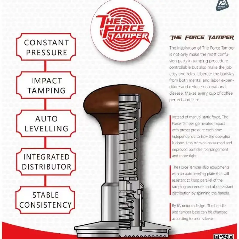 The Force Tamper-Herramienta de prensa de caf&eacute; de acero inoxidable, herramienta niveladora de polvo, martillo de polvo-2