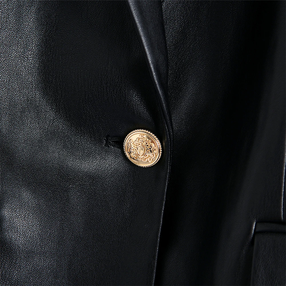 KEYANKETIAN ZA Black blazer women's faux leather jacket female button jacket autumn office business elegant female blazer