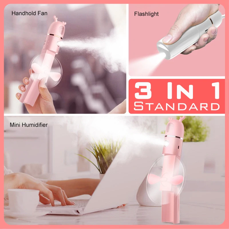 

Mini Fan Table Lamp Humidifier Desktop Foldable Handheld Portable USB Rechargeable Spray Air Cooler Cool Beauty Office Travel