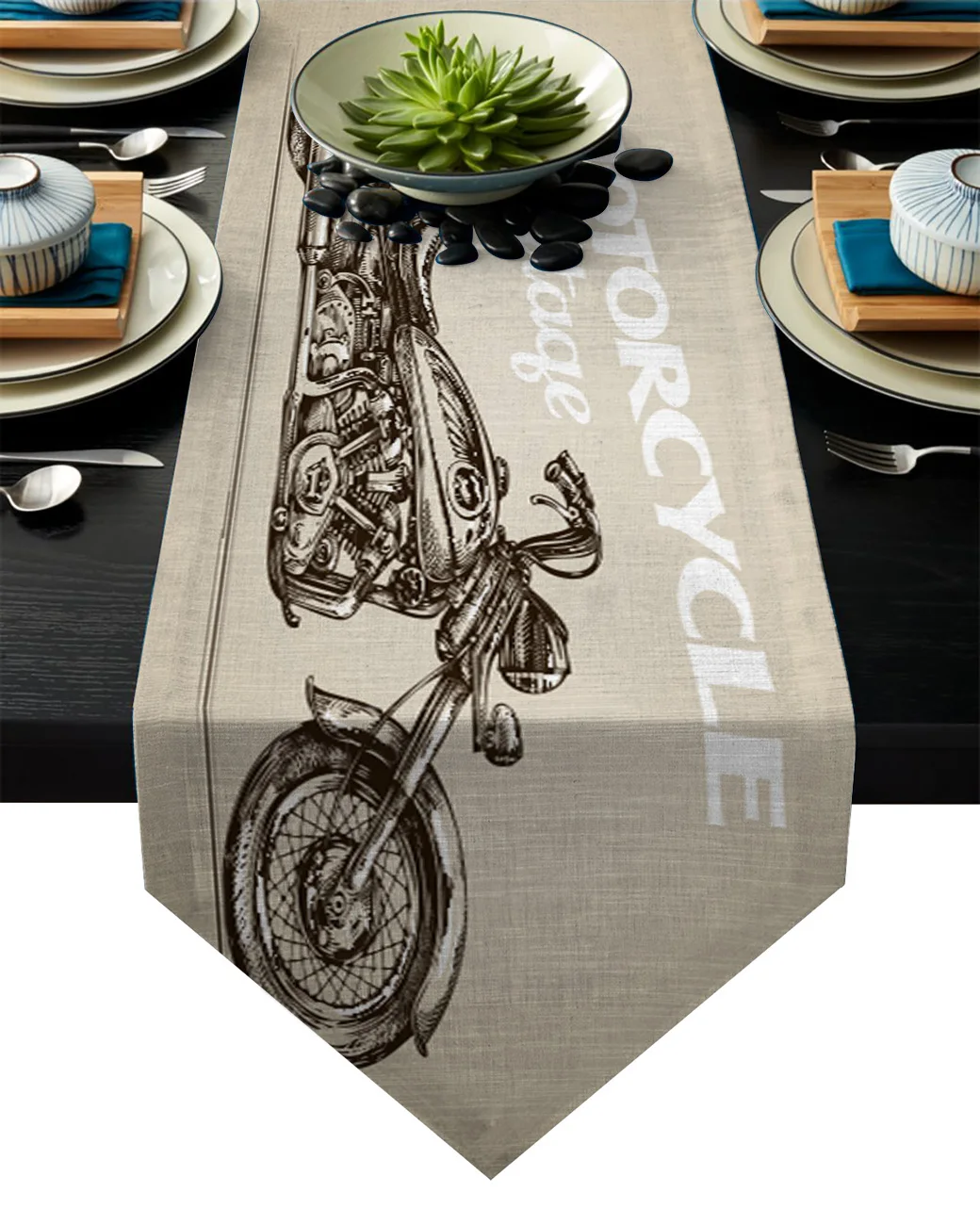 Винтажный мотоцикл настольная дорожка Настольный Флаг украшения для домашней