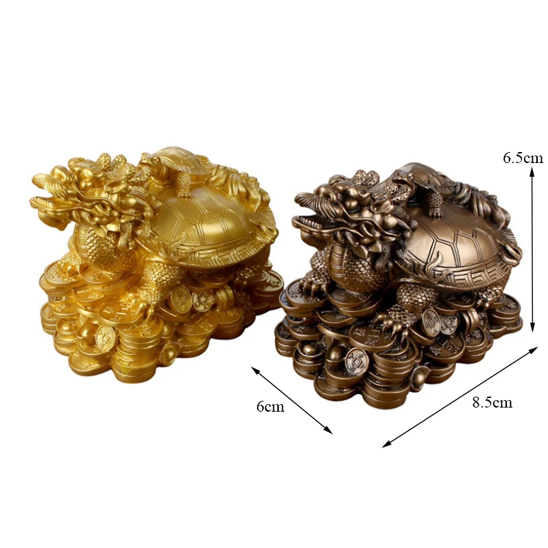 Статуэтка черепаха Дракон фэн шуй из смолы золотого цвета статуэтка черепахи