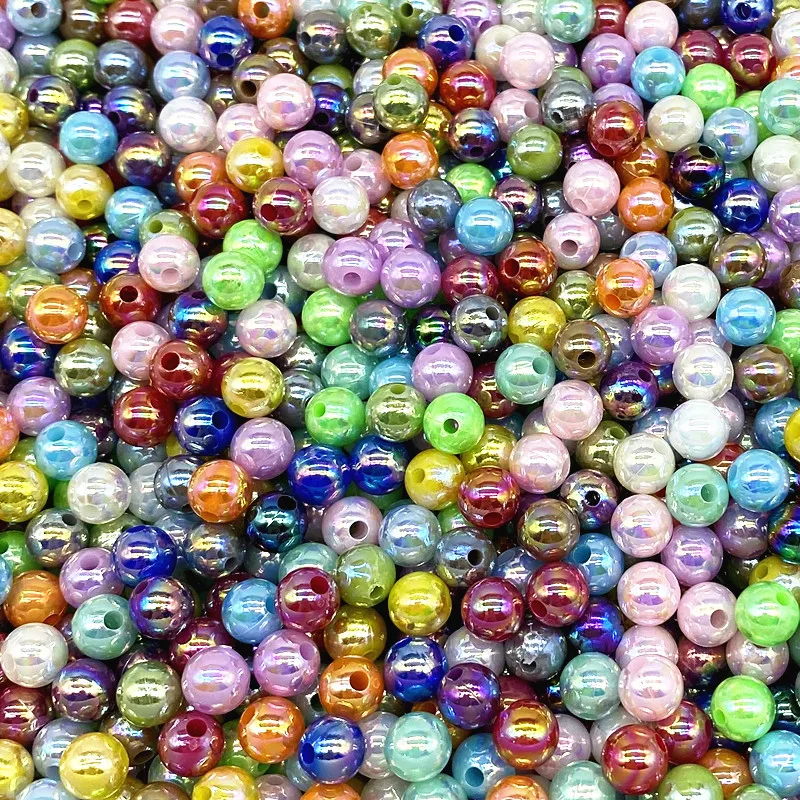 

6 8 10mm AB Color Plating Acrylic Beads Loose Spacer Round Beads Garment Beads Jewelry Making DIY