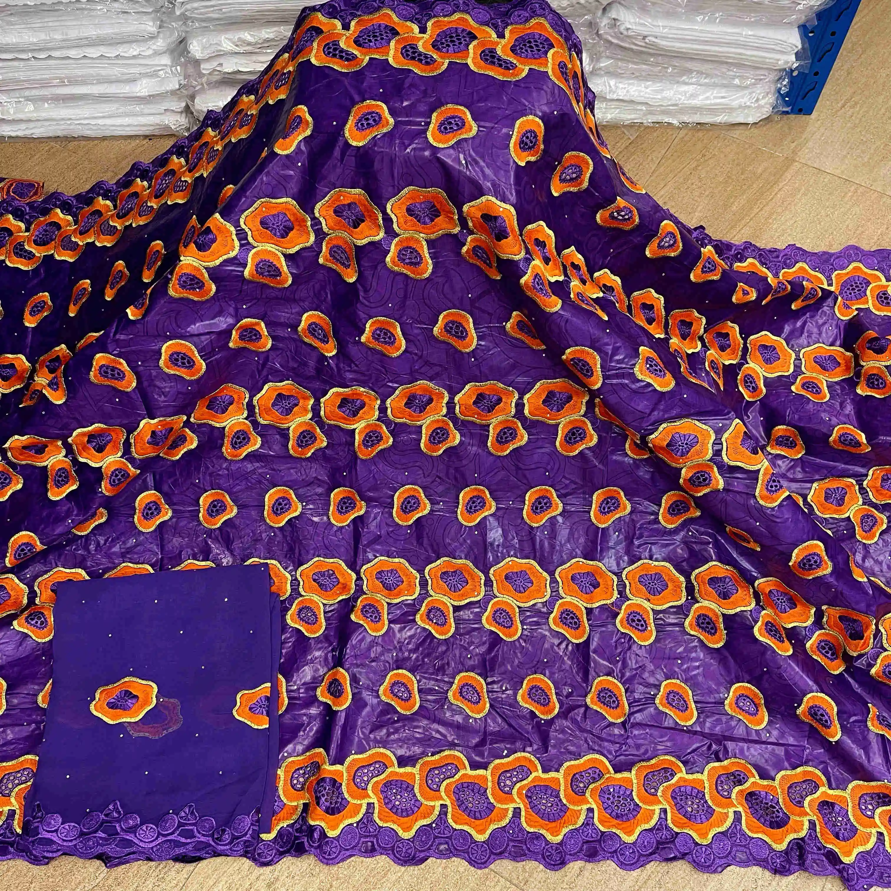 Африканская богатая ткань bazin Высококачественная индийская кофейная парчовая с