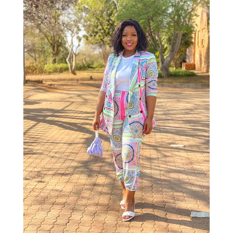 

Fall 2021 Fashion Women's Commuter Steady Retro Palace Printed Shirt Women's Suit Street Trend Casual Bloomers Trouser Suit