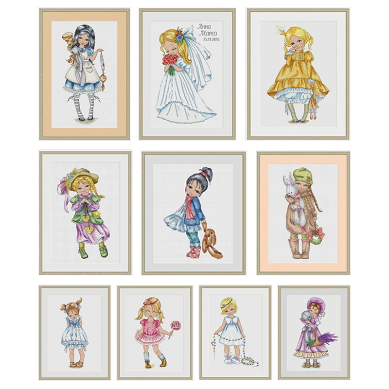 Gold Collection Beautiful Counted Cross Stitch Kit Cute Lovely Little Girl Black Yellow Brown Hair Maid Lass Anna Free Shipping