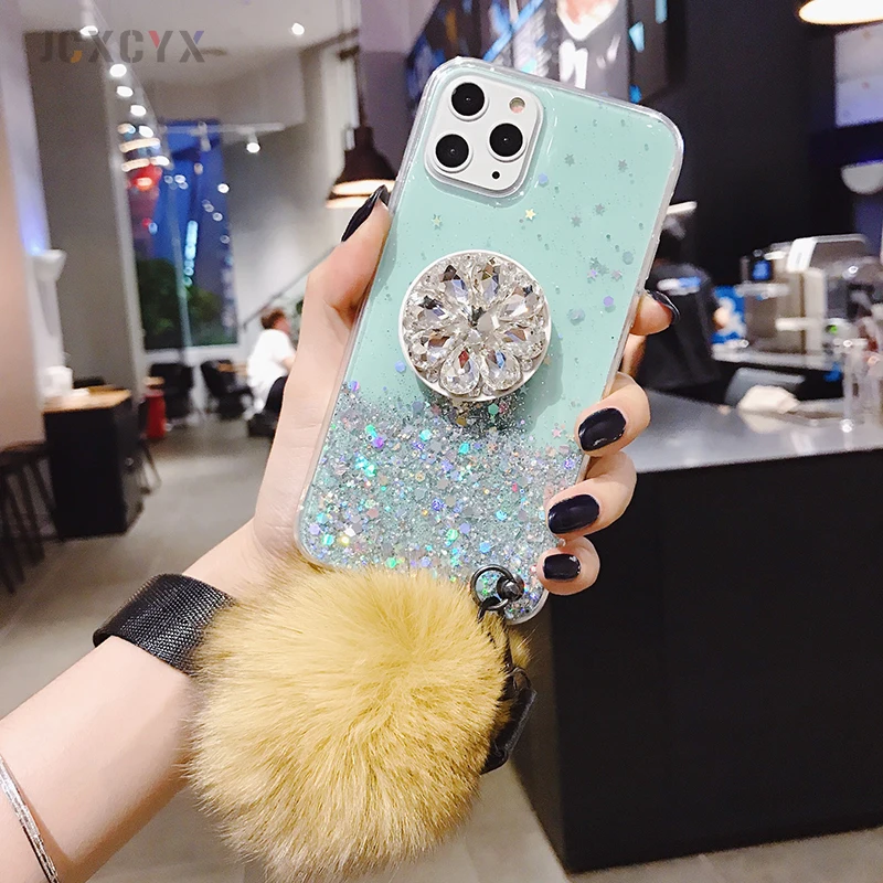 Роскошный Алмазный милый шнур для волос, мягкий чехол для iphone 7 X XR XS 11 pro MAX 8 6S plus для samsung S10 S8 S9 Note A50