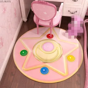 Круглый нескользящий водонепроницаемый напольный коврик в стиле аниме Луна кошка мультфильма, милый кухонный коврик, ковер для спальни, детский игровой коврик