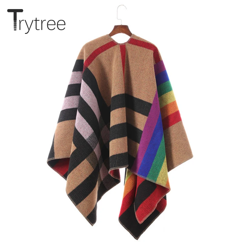 Trytree осень-зима Для женщин шарф шаль Повседневное Радуга держать теплое пончо модные длинные женские человек на все случаи жизни, Стиль толстый шарф