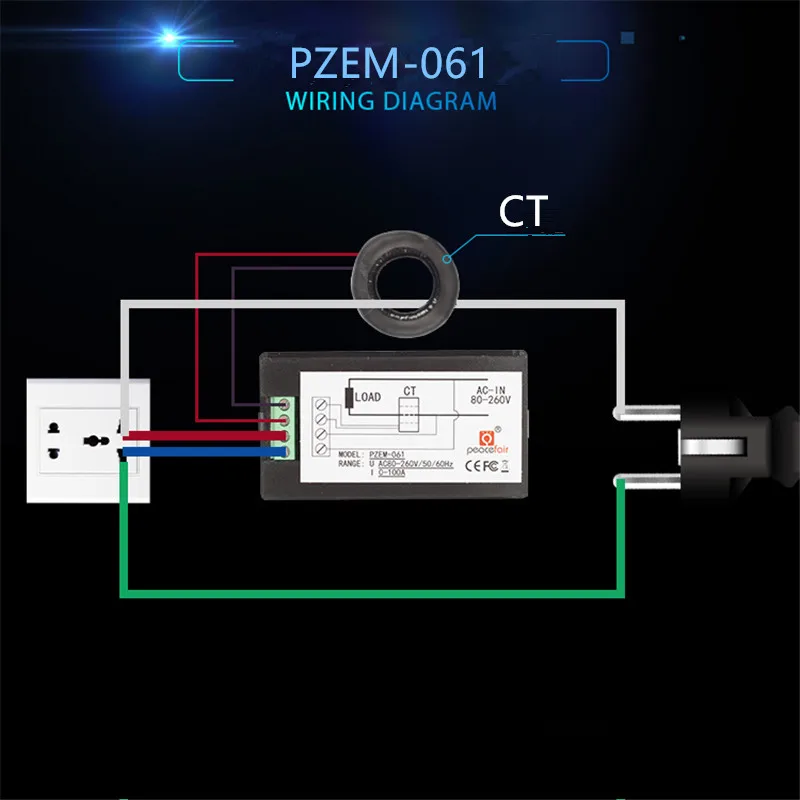 Переменного тока однофазный цифровой ЖК дисплей ваттметр Мощность метр 220V 100A