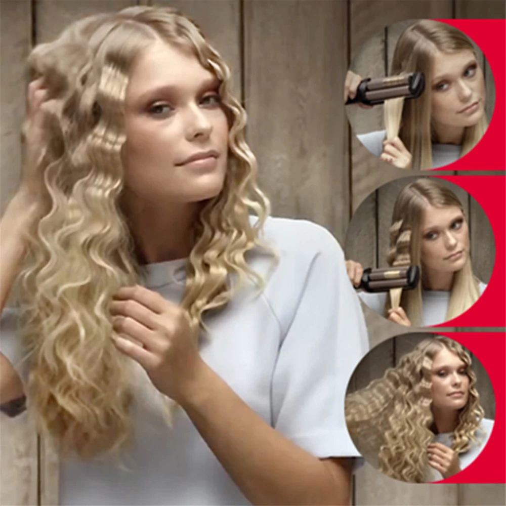 Профессиональные щипцы для завивки волос KEMEI с 3 бочками большая волна