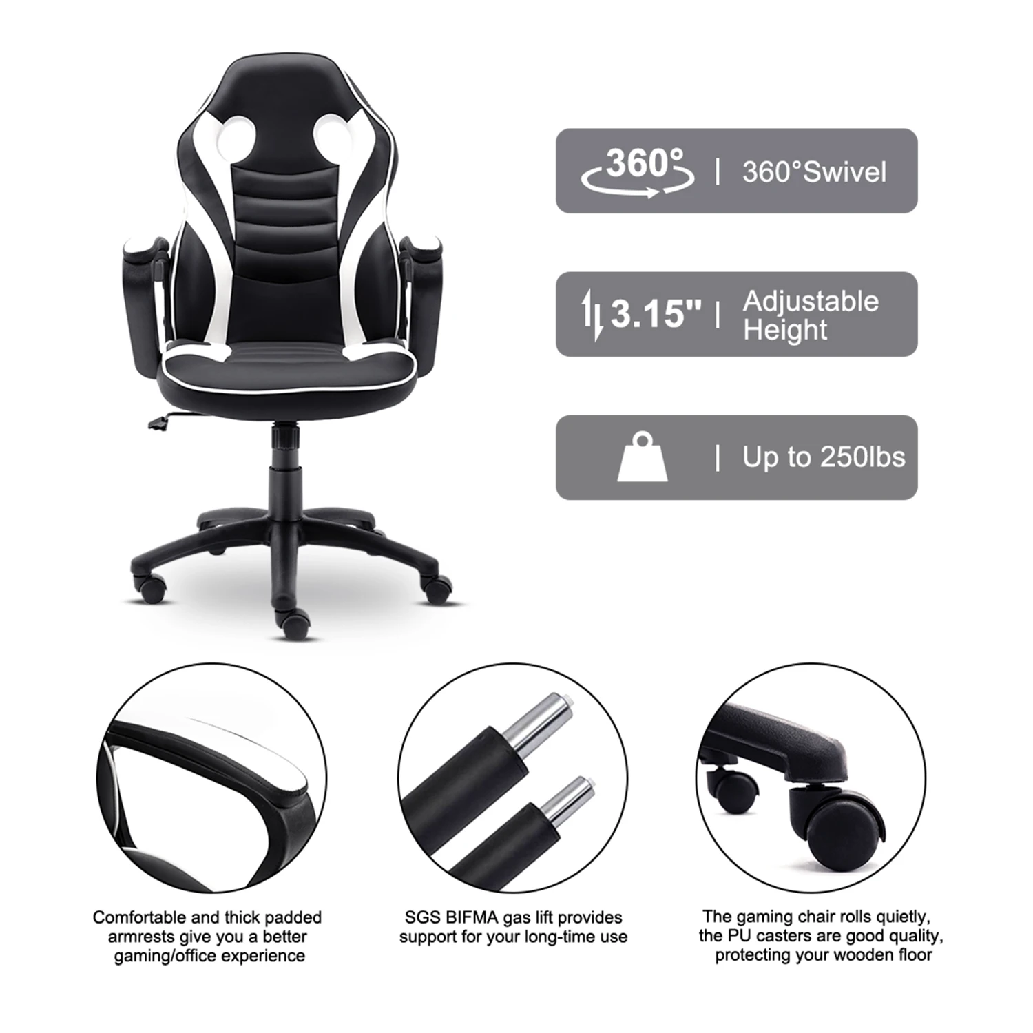 

Leather Office Gaming Chair Home Internet Computer Chair-High Back Adjustable Swivel Executive Office Desk